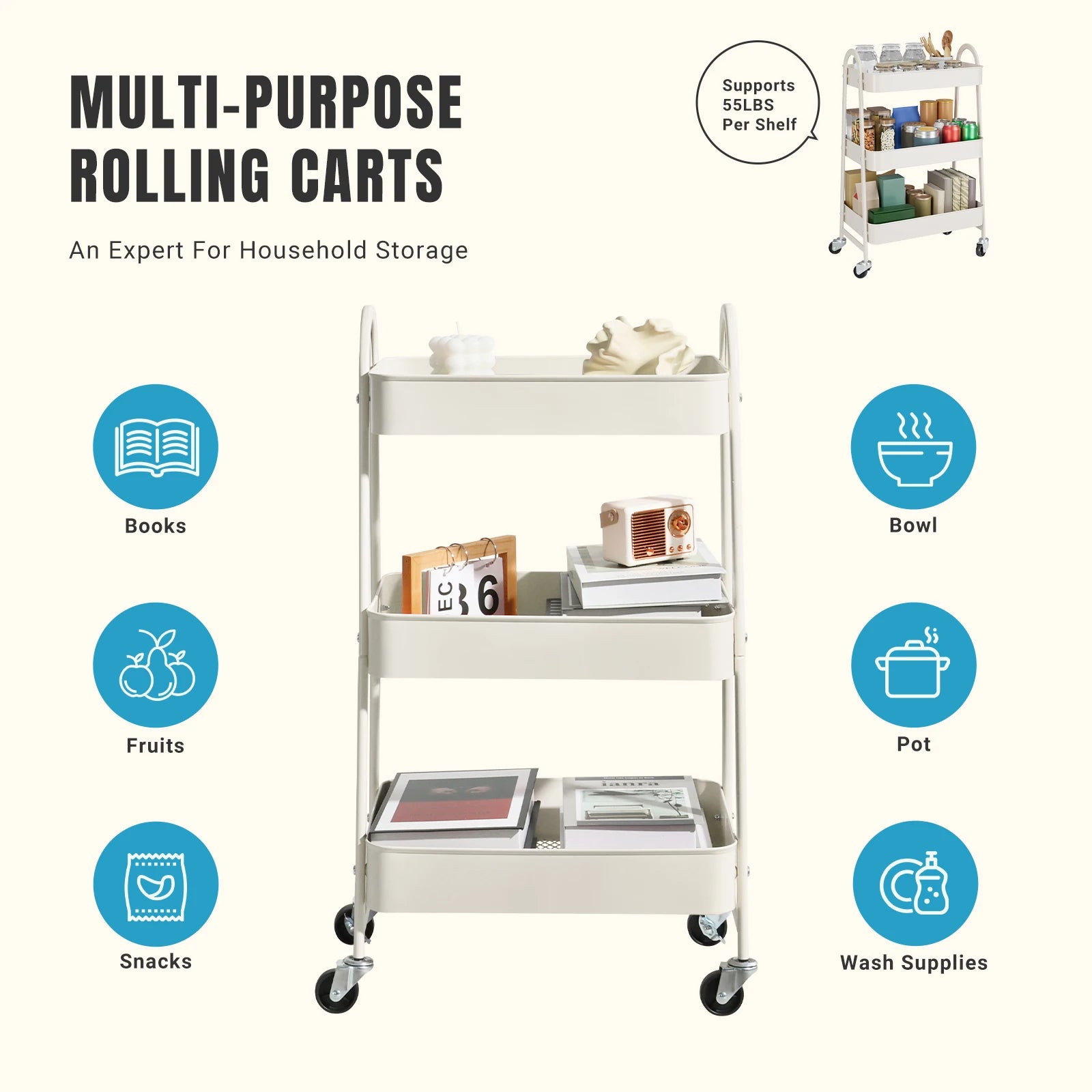 3-Tier Rolling Storage Cart