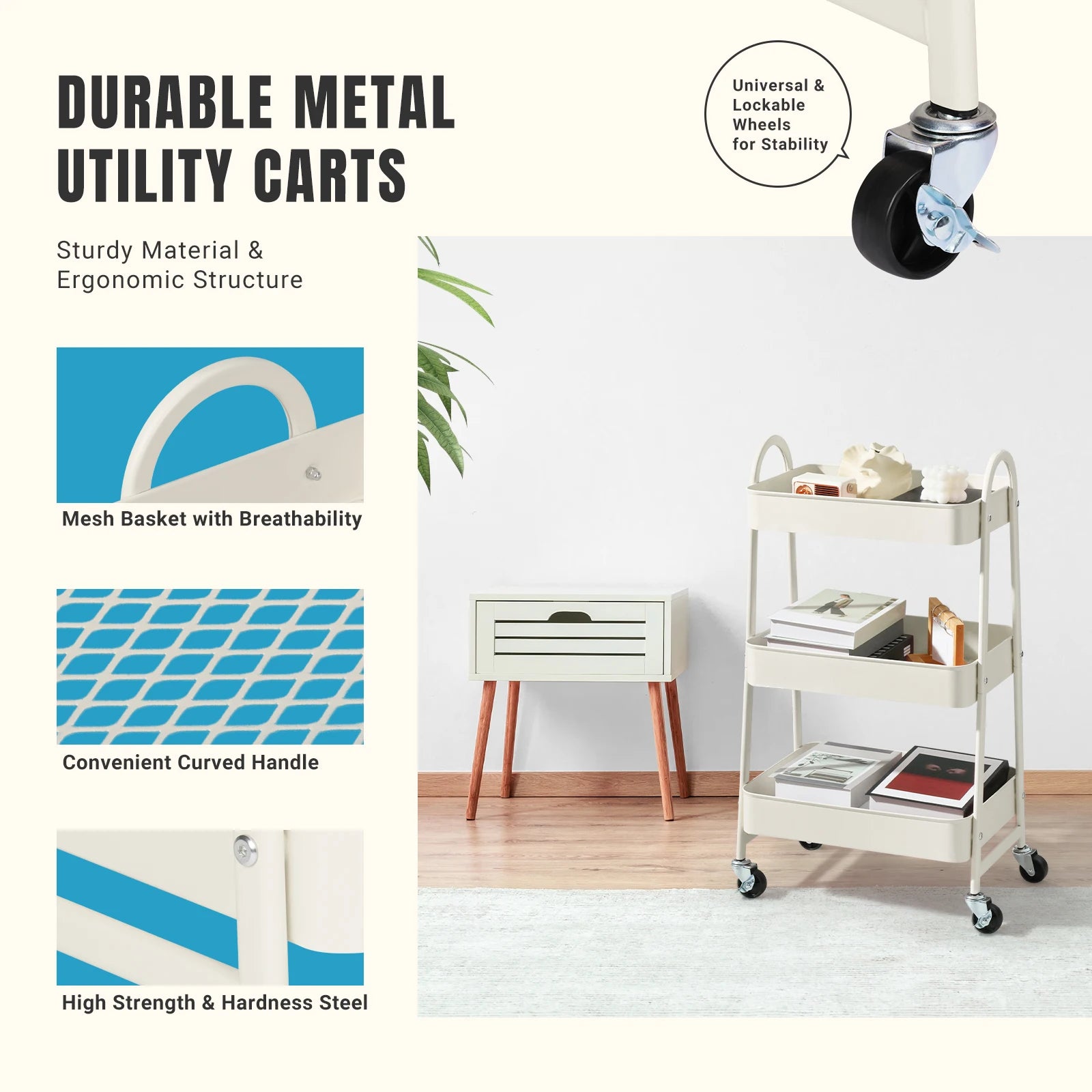 3-Tier Rolling Storage Cart
