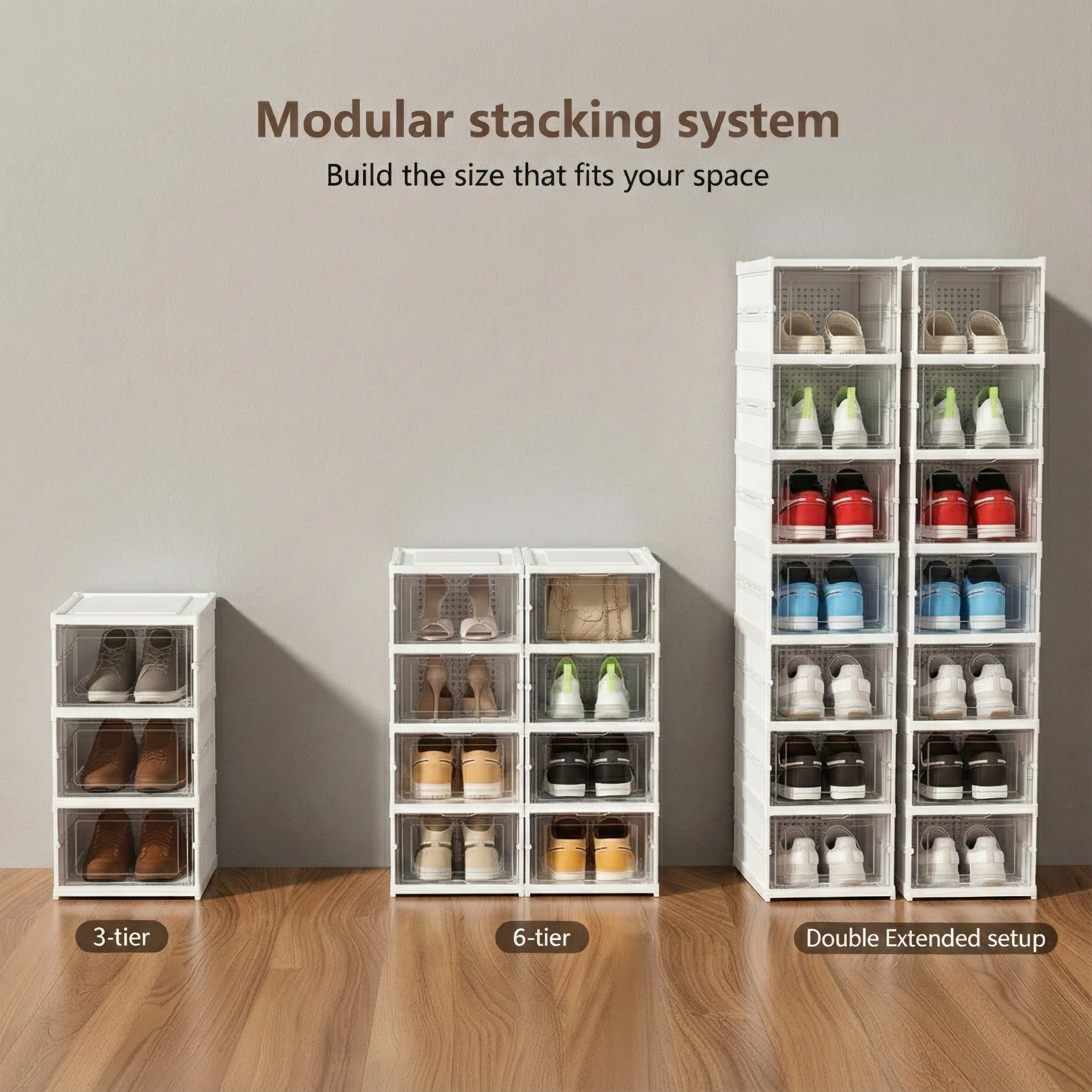Non-Installation Shoe Box Organizer (Foldable & Modular)